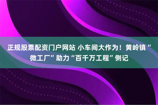 正规股票配资门户网站 小车间大作为！黄岭镇“微工厂”助力“百千万工程”侧记